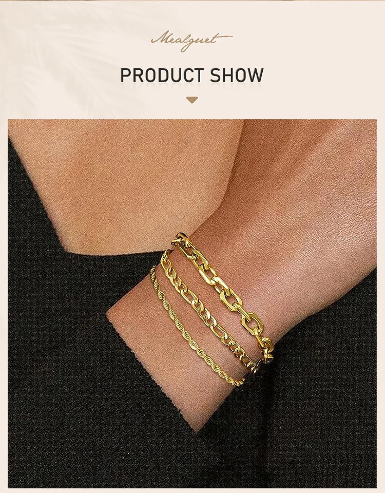 Stainless Steel Chain Bracelet for Women Men Layered Jewelry