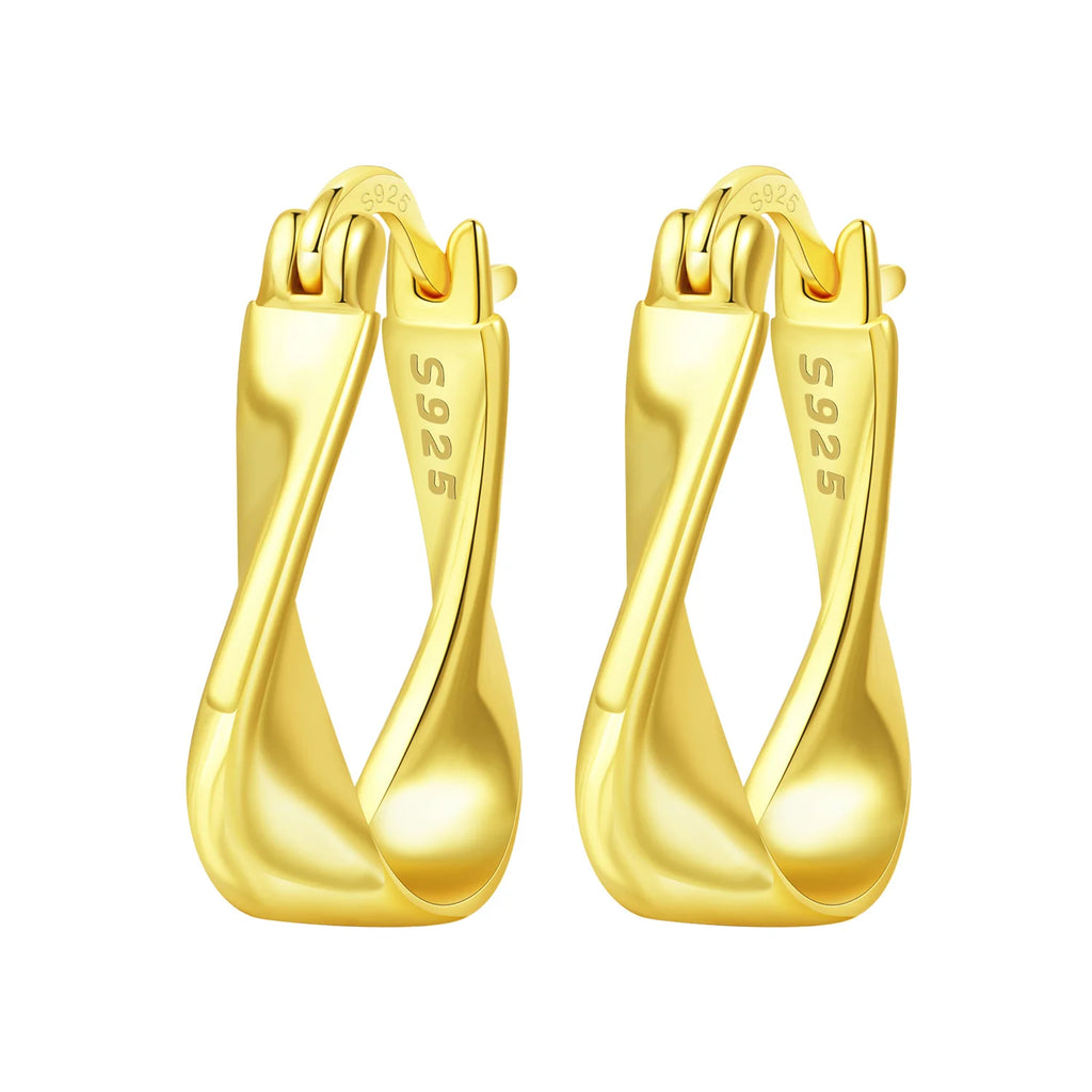925 Sterling Silver Simple Gold U-shaped Versatile Hoop Earrings Birthday Gift