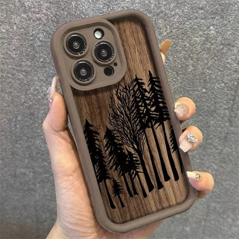 Retro Forest Brown Wood Case for iPhone 17 16 15 14 13 12 11 Pro Max Plus