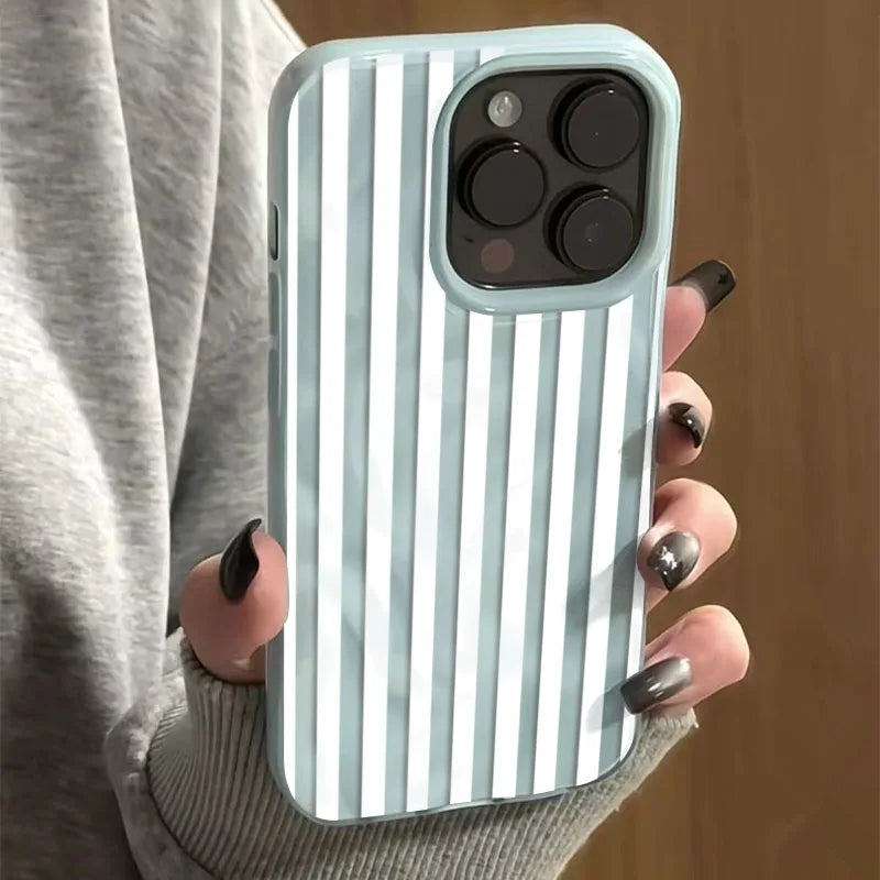 White Striped Blue Texture Case for iPhone 17 16 15 14 13 12 11 Pro Max Plus