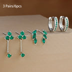 6PCS Exquisite Green Zircon Hoop Earrings Set Gold Plated Piercing