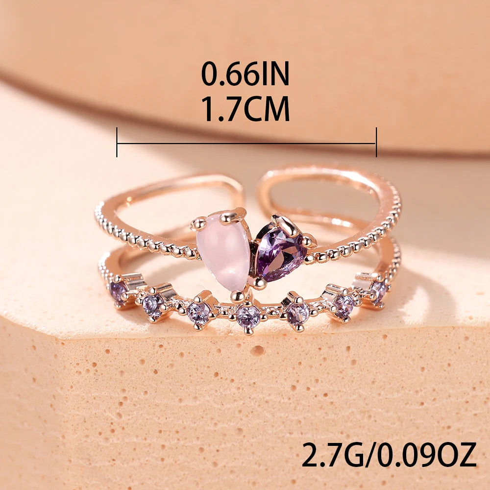 Female Delicate Small Water Drop Purple Crystal Rings For Women Silver Color Adjustable Pink Zircon Wedding Bands Party Jewelry
