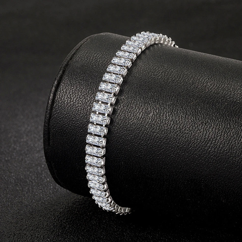 18cm Luxury Crystal Bracelet 925 Sterling Silver Women Engagement Jewellery