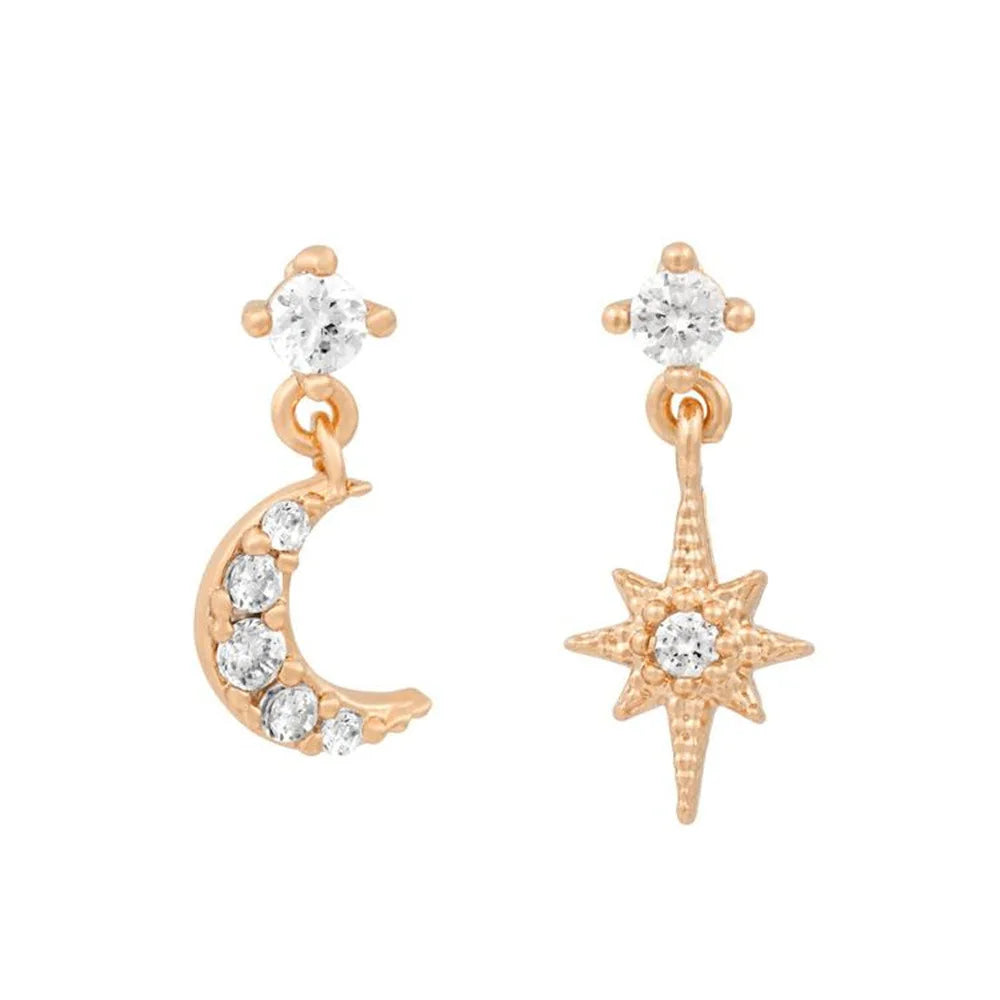 New Stainless Steel Cubic Zirconia Chain Hoop Earring Star Moon
