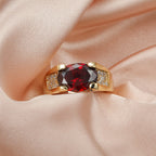 Unisex Female Male Oval Red Stone Rings For Women Men Gold Color Luxury Zircon Wedding Bands Engagement Ring Party Jewelry Gifts