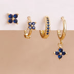 4PCS Black Zircon Flower Hoop Earring Simple Stainless Steel Huggies