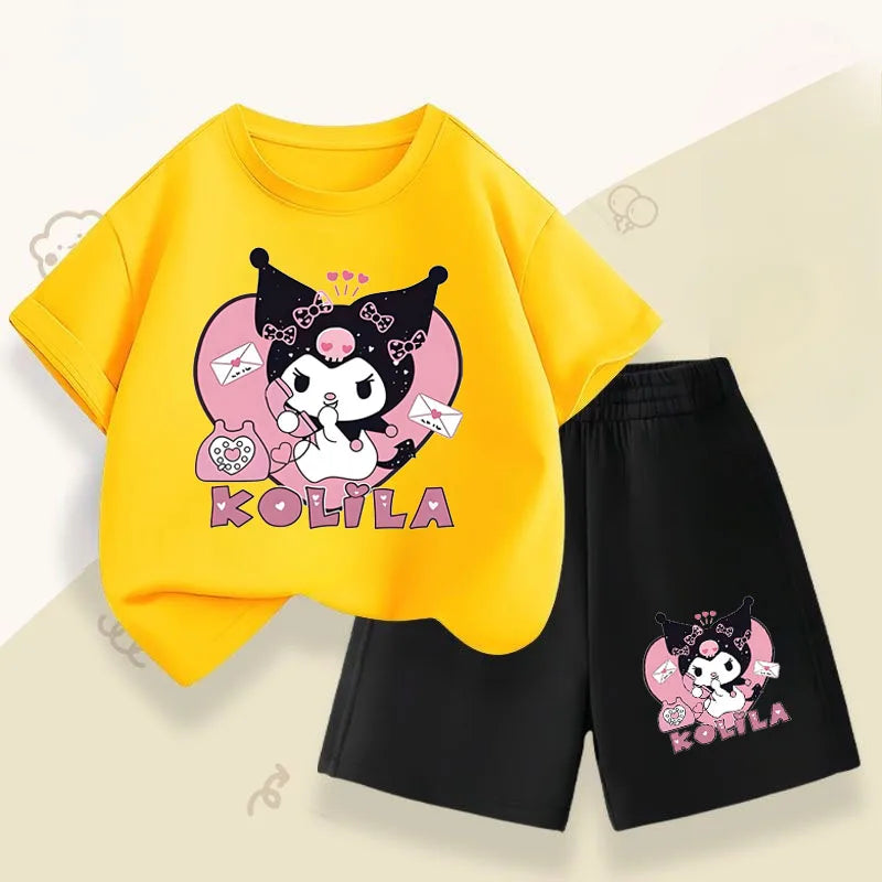 Sanrio Kuromi Girls Summer Breathable Outfits T-Shirt and Shorts Set