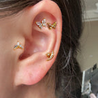 Vintage Gold Plated Stainless Steel Butterfly Studs Snowflake Zircon