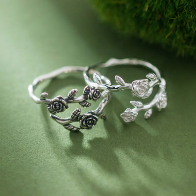 925 Sterling Silver Roses Branch Adjustable Ring Engagement Wedding Female Luxury Accessory