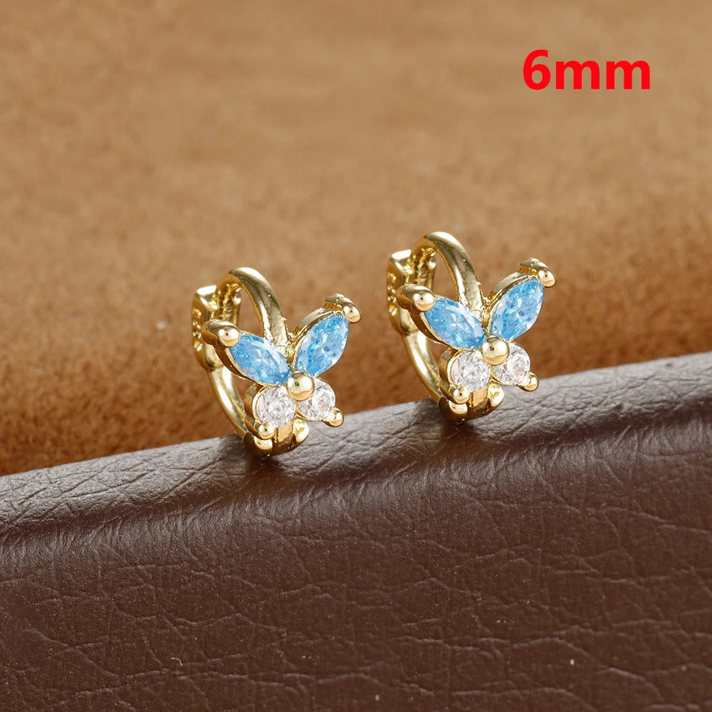 Stainless Steel Zircon Butterfly Minimal Hoop Earrings Gold Huggie