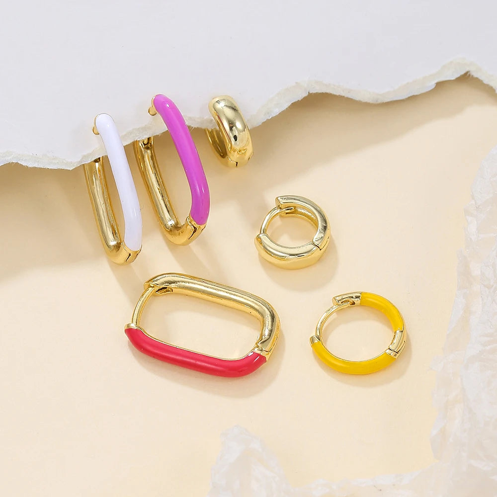 Colourful Neon Enamel Metal Huggie Hoop Earring Stainless Steel
