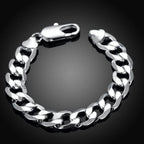 12mm Flat Sideways Chain Bracelet 925 Sterling Silver Men Women Party Gift