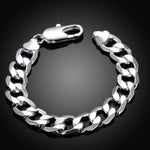12mm Flat Sideways Chain Bracelet 925 Sterling Silver Men Women Party Gift
