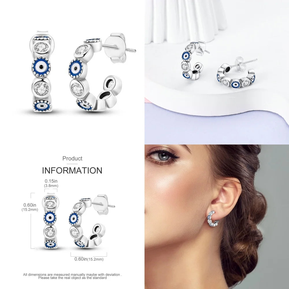 925 Sterling Silver Religious Demon Evil Eye Zircon Stud Earrings Gift