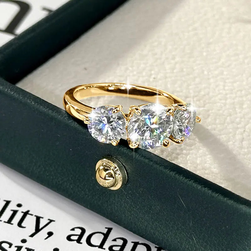 4cttw Round Moissanite Wedding Engagement Ring 14k Gold Filled 3-Stone Band