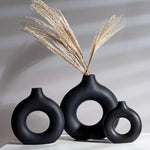 Circular Hollow Ceramic Vase Donuts Nordic Art Pampas Grass Home Decoration Office