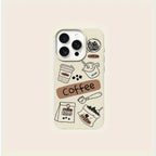 Winter Coffee Pattern Lychee Case for iPhone 17 16 15 14 Pro Max