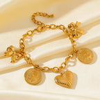 Golden Sun Moon Starfish Stainless Steel Bracelet Handmade Wrist Chain
