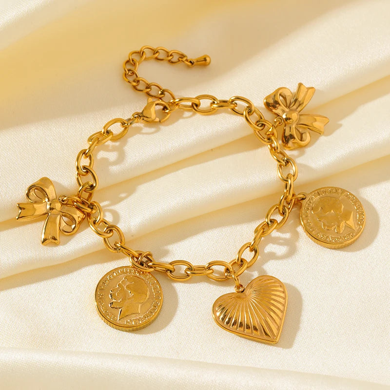 Golden Sun Moon Starfish Stainless Steel Bracelet Handmade Wrist Chain