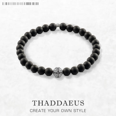 Matte Black Obsidian Karma Bracelet Cross Bead 925 Sterling Silver Fashion