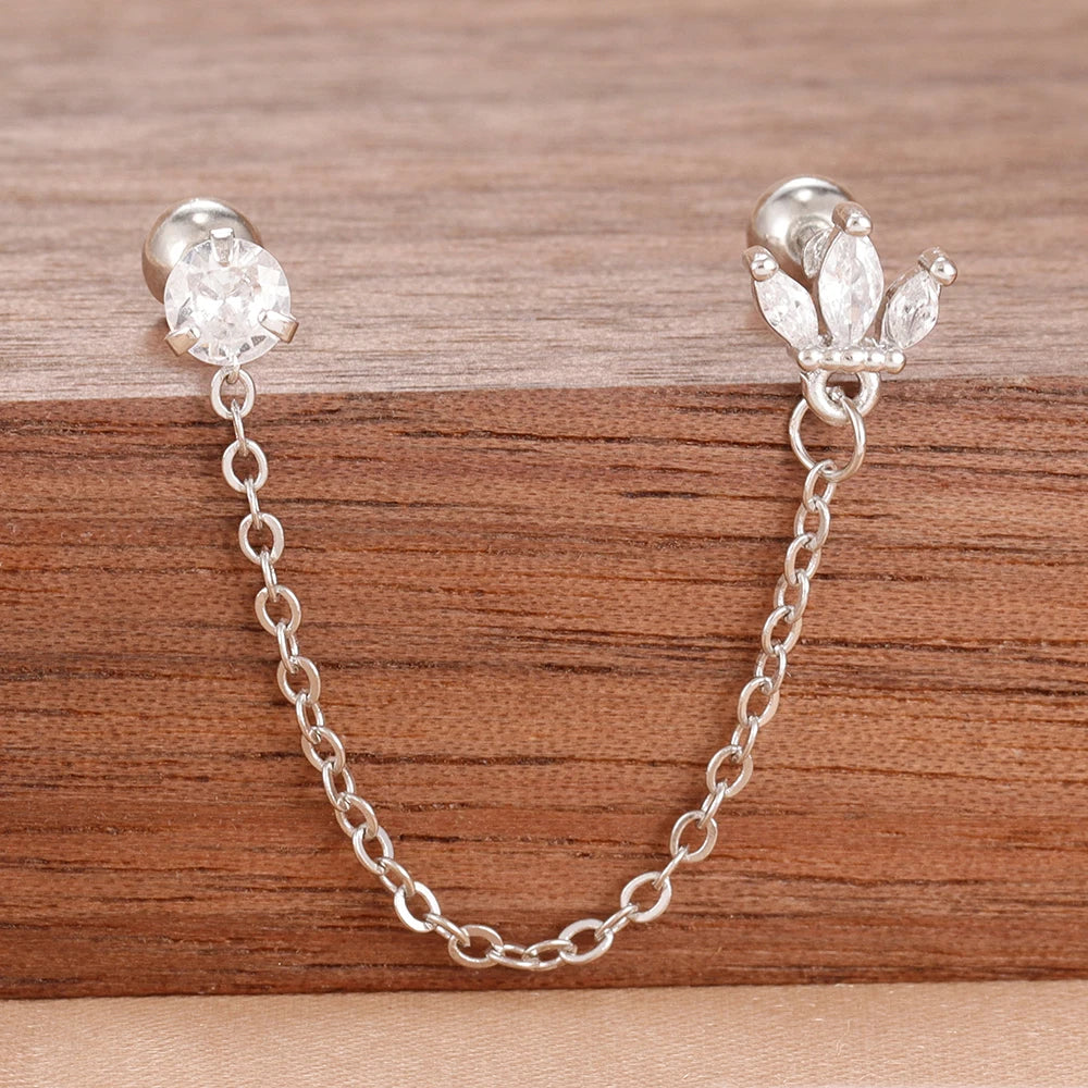 Stainless Steel Gold Colour Chain Dangle Drop Earrings Clip Earring