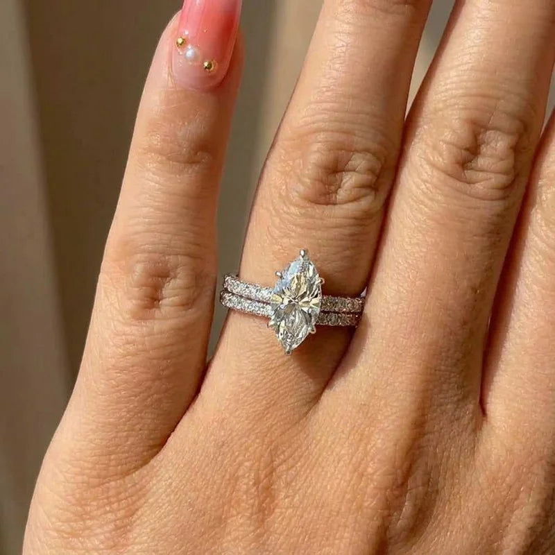 925 Sterling Silver Fashion Classic Marquise Zircon Ring Engagement Wedding Luxury Hot Sales