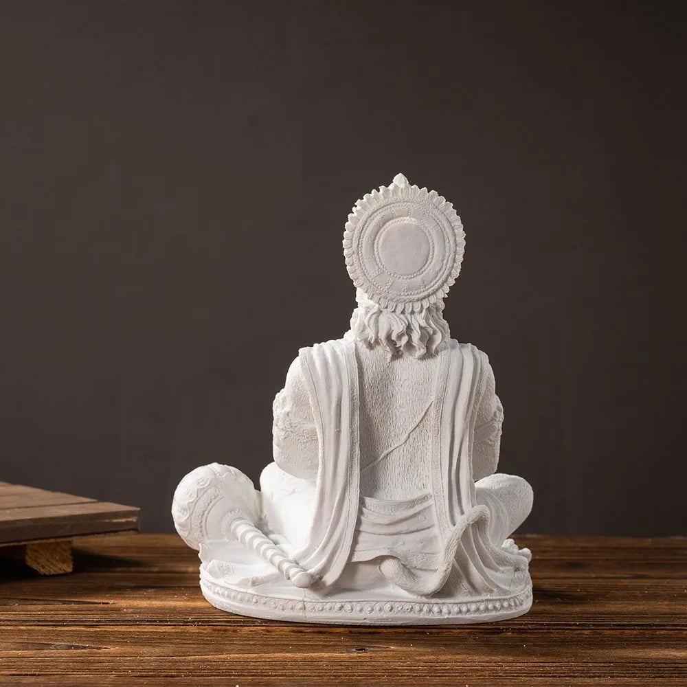 Sandstone White Hanuman Statue Hindu Monkey God Sculpture Yoga Meditation Decor