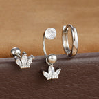 3pcs Stainless Steel Zircon Huggie Hoop Earrings Set Star Moon