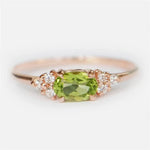 Small Olive Green Stone Ring Rose Gold Color Oval Zircon Minimalist Stacking Thin Rings For Women Party Wedding Bands Jewelry CZ