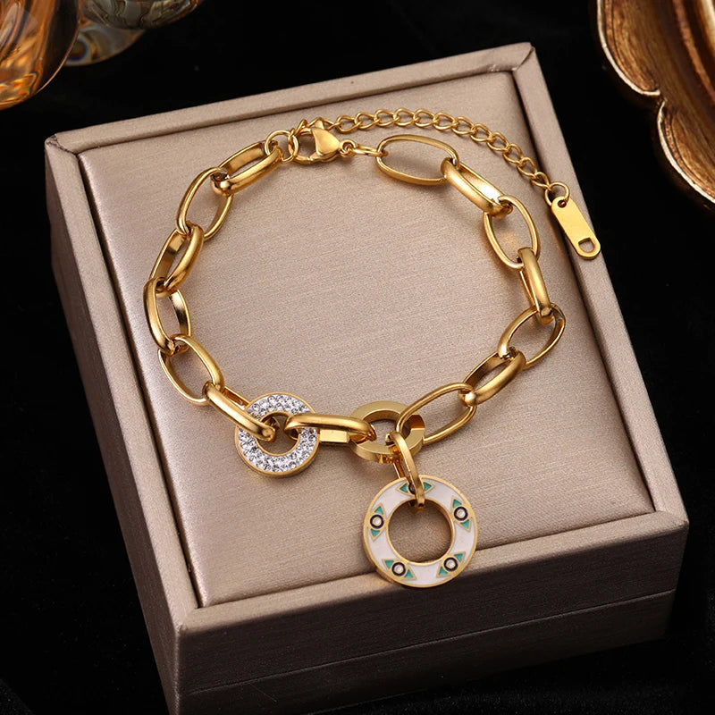 Gold Colour Multilayer Stainless Steel Charm Bracelet Men Women Bangle