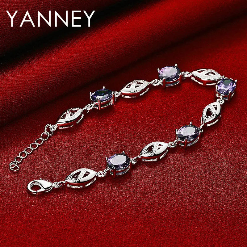 925 Sterling Silver 8-inch Coloured Zirconia Bracelet Women Jewellery Gift