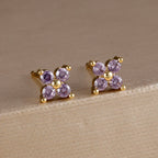 Exquisite Green Zircon Flower Hoop Earrings 18K Gold Plated Steel