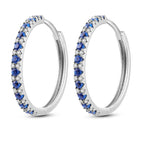 925 Sterling Silver Geometric Minimalist Blue Zircon Circle Hoop Earrings Gift