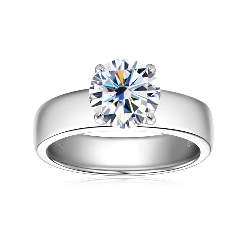 2 Carat Moissanite Solitaire Wedding Engagement Ring 100% 925 Silver Certified
