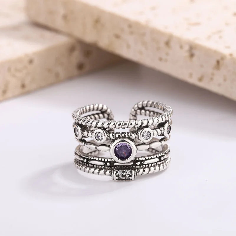 925 Sterling Silver Retro Irregular Adjustable Ring Couple Engagement Luxury Accessory