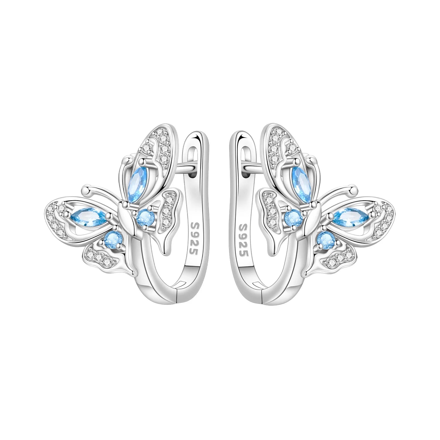 925 Sterling Silver Blue Zircon Starry Sky Hoop Earrings Trendy Jewellery