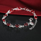 Red Crystal Chain Bracelet 925 Sterling Silver Women Fashion Wedding Gift