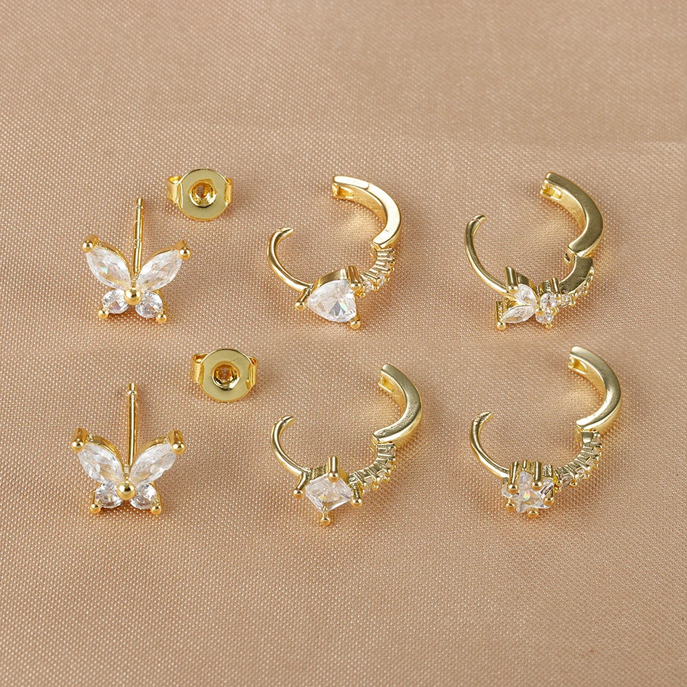 3Piece Stainless Steel Huggie Minimal Butterfly Hoop Earrings Heart