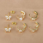 3Piece Stainless Steel Huggie Minimal Butterfly Hoop Earrings Heart