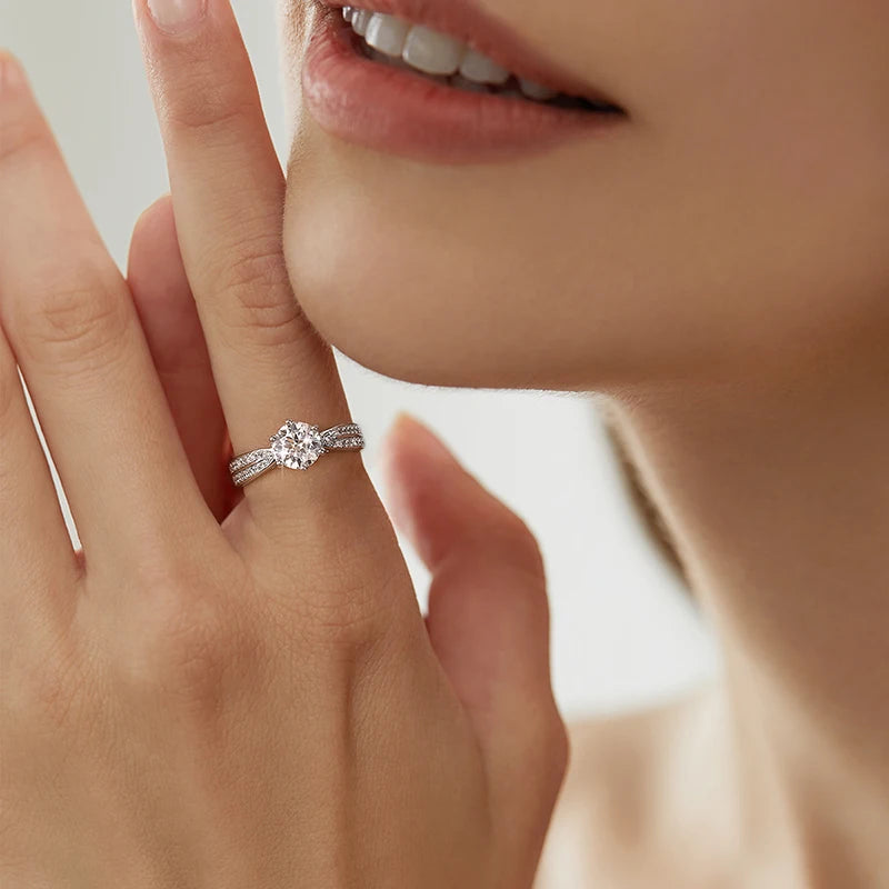 KNB 1CT Certified Moissanite Diamond Gold White Stone Women's Engagement Ring Real 925 Sterling Silver High Quality Fine Jewelry