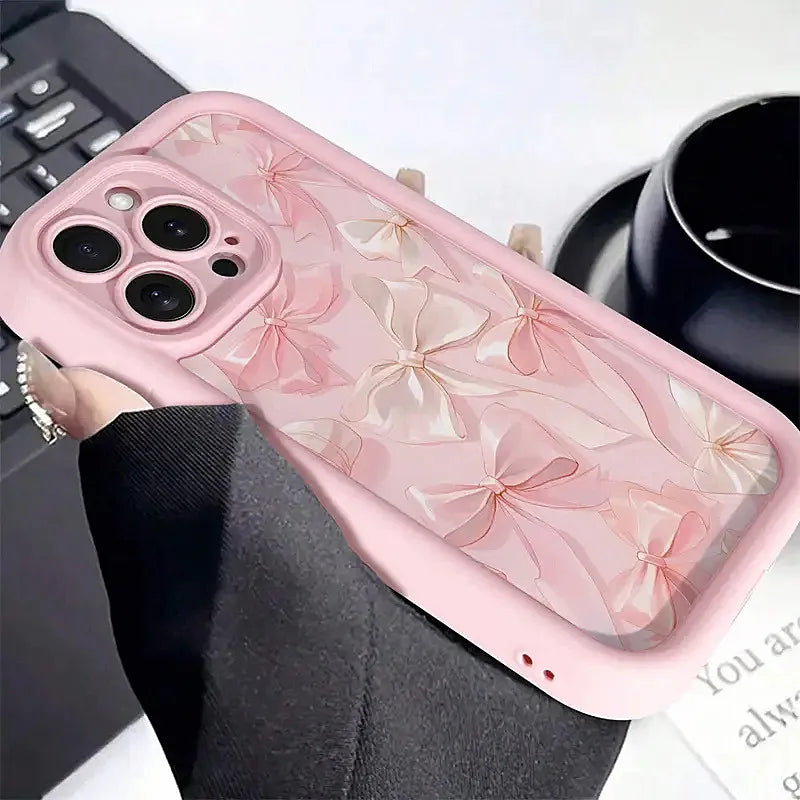 Gentle Pink Bow Soft Case for iPhone 16 17 15 14 13 12 11 Pro Max Plus SE