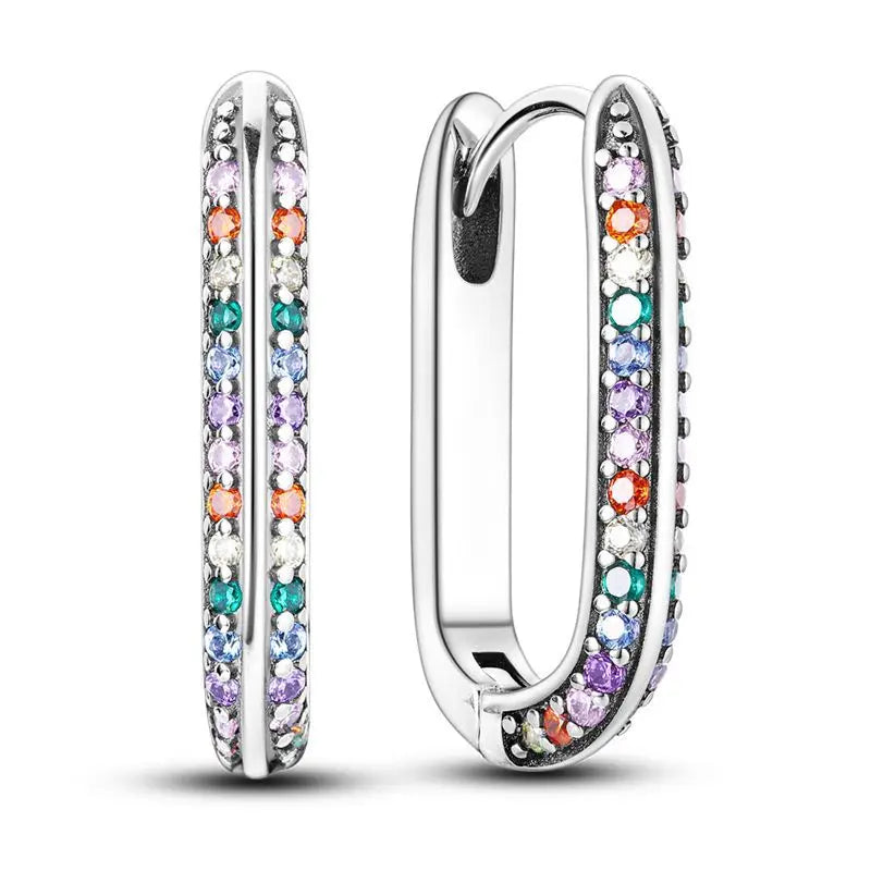 925 Sterling Silver Minimalist Blue Zircon Hoop Earrings Anniversary Gift