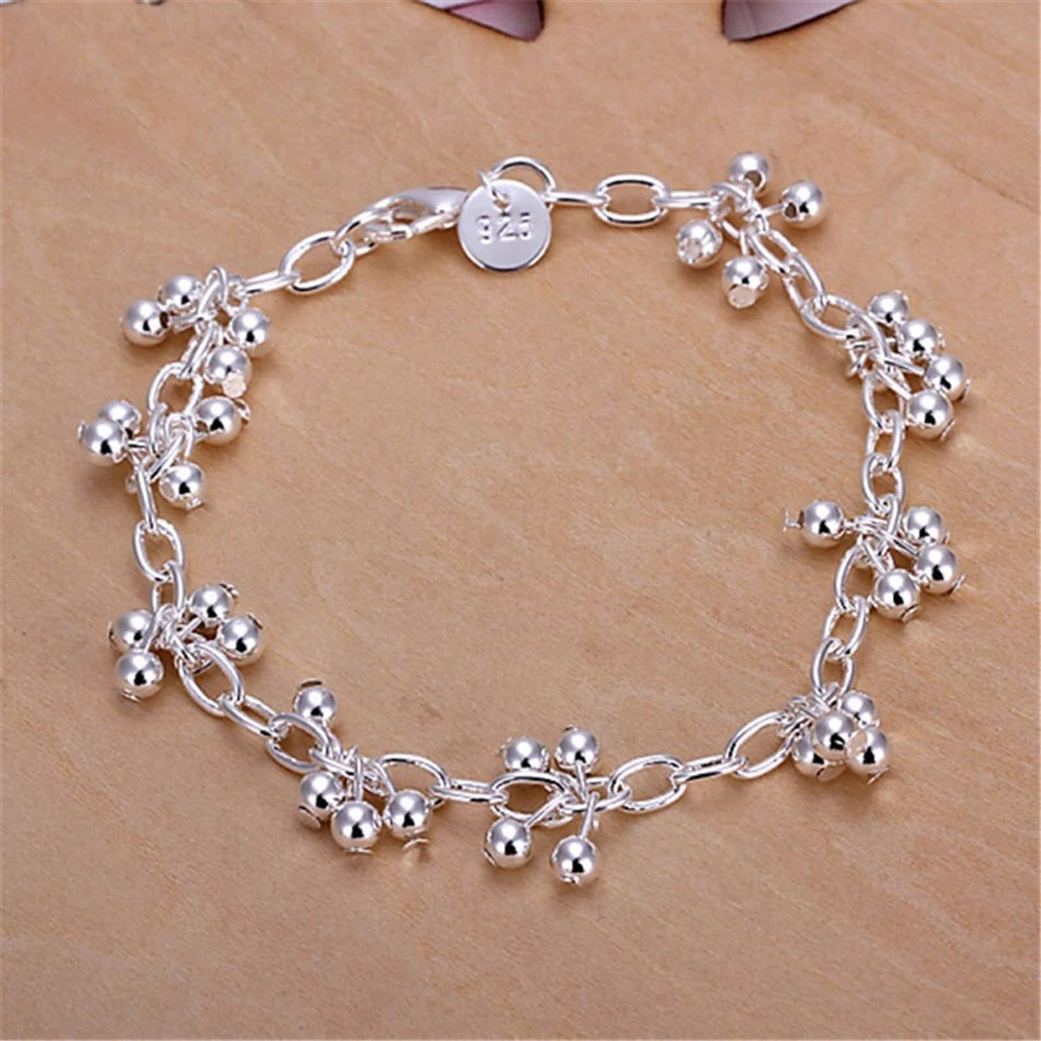 Charm Beads Chain Bracelet 925 Sterling Silver Women Wedding Gorgeous Jewelry