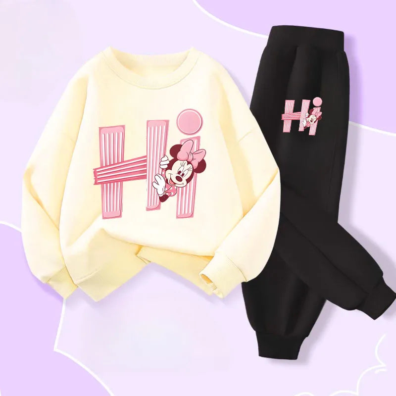 Disney Girls Long Sleeve Pullover Set Spring Casual Hoodies and Joggers