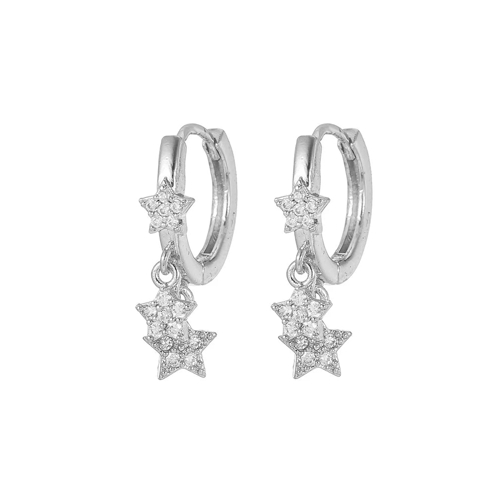 2PCS Gold Colour Star Dangle Earrings Luxury Star Pendientes y2k Jewelry