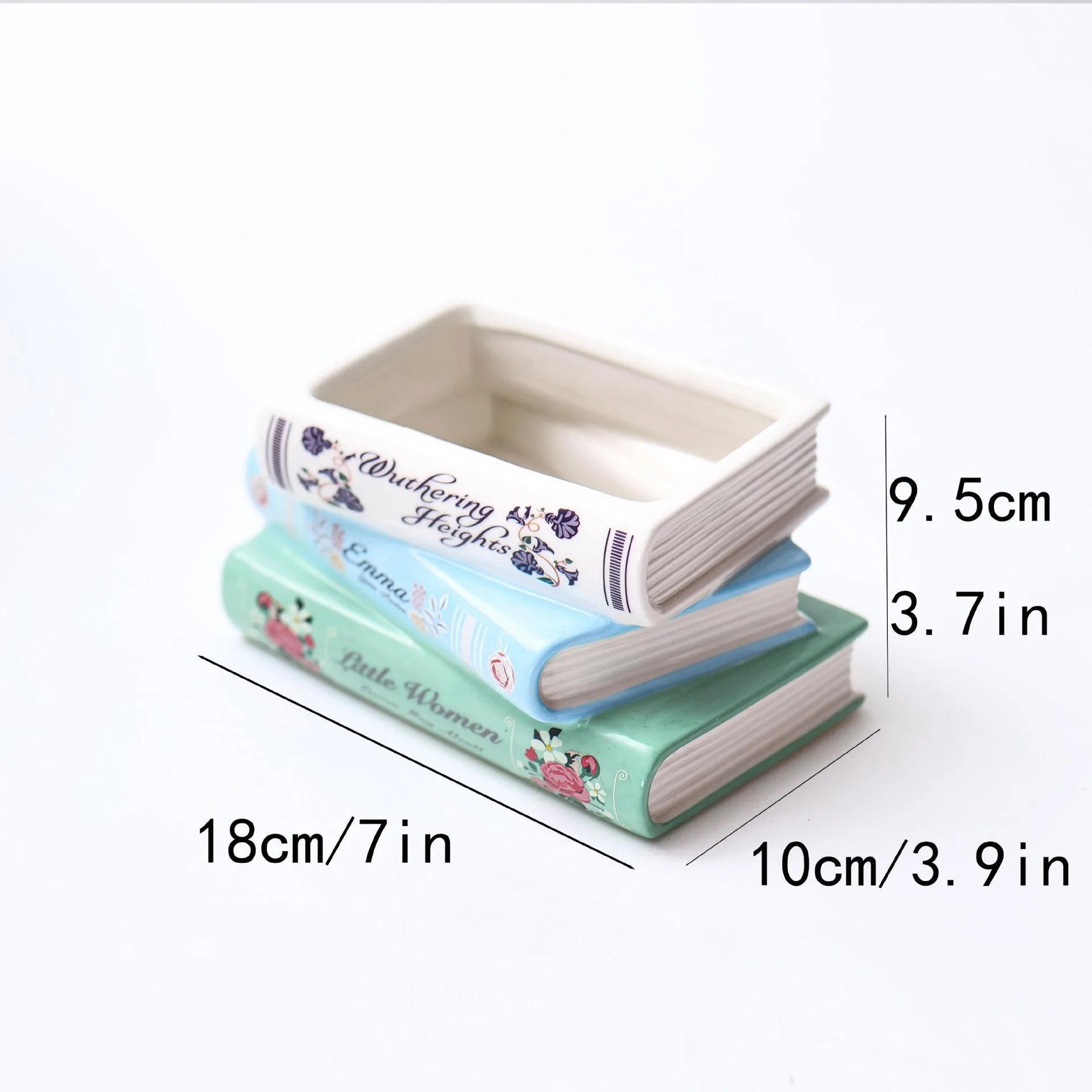 Small Ceramic Book-Shaped Planter with Hole Bookshelf Home Desk Decoration Accessories