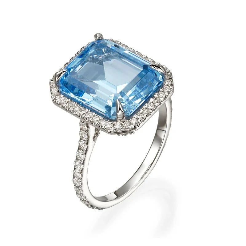 925 Sterling Silver Gorgeous Bridal Wedding Ring Big Stone Crystal Square AAA Cubic Zirconia