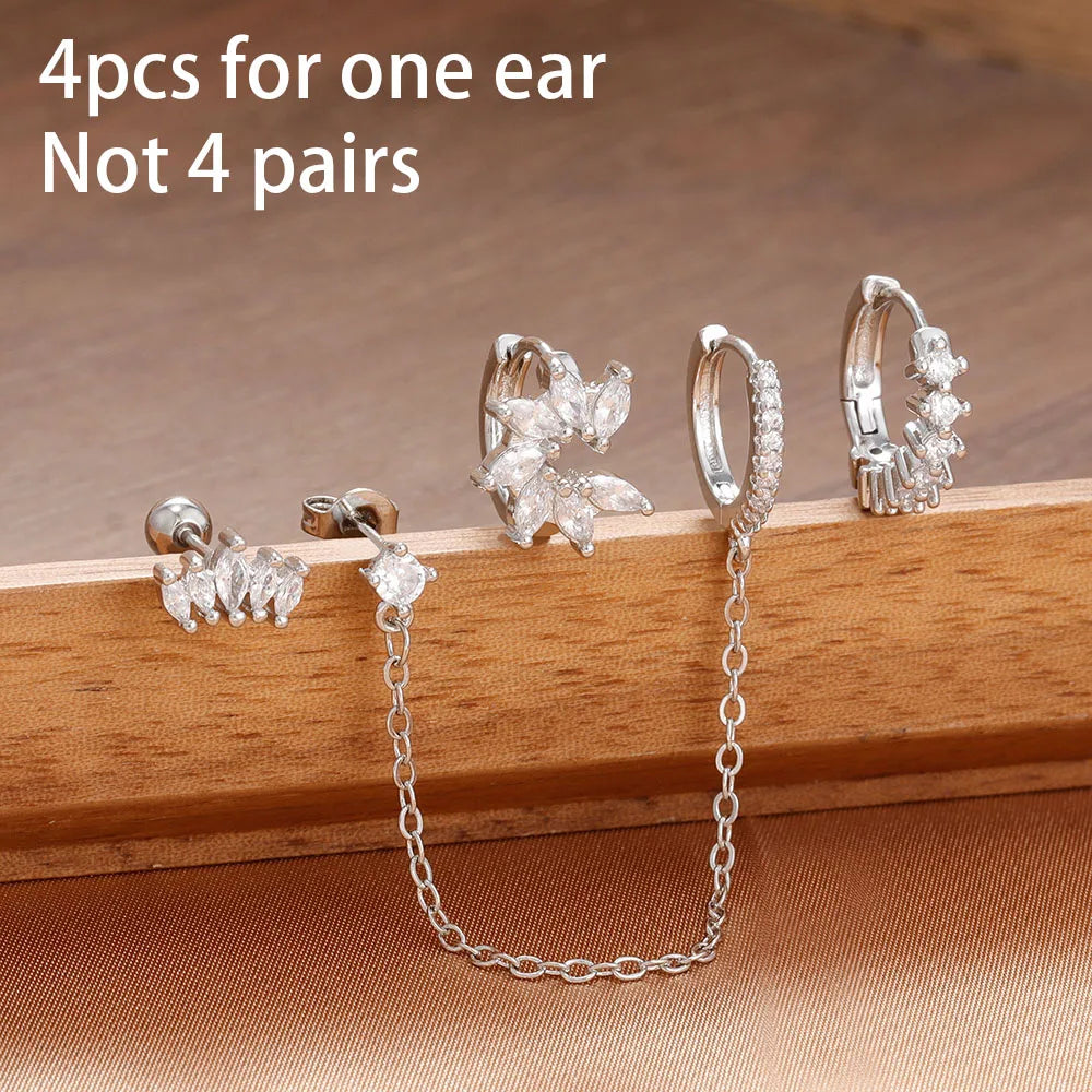 New Gold Lucky Crown Tassel Chain Stainless Steel Hoop Earrings