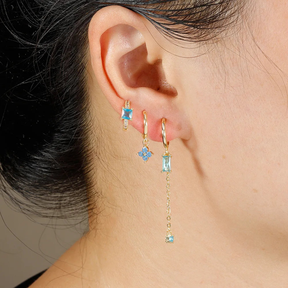 3PCS New Trend Stainless Steel Square Long Piercing Earring Set