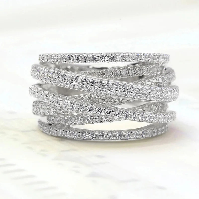 925 Sterling Silver Classic Vintage Line Wrap Zircon Ring Party Luxury Fashion Hot Sales